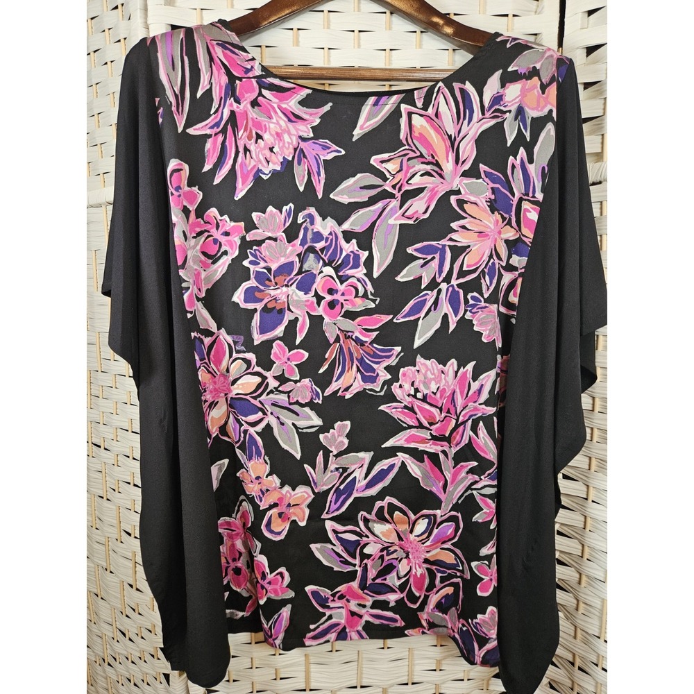 Bob Mackie Wearable Art Womans 1X Multicolor Floral Tunic Bloomcore Boho